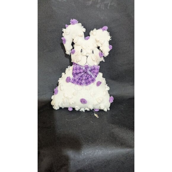 Vintage Handmade Polka Dot Bunny Doll Stuffed Animal White & Purple 9" Tall - Picture 6 of 7